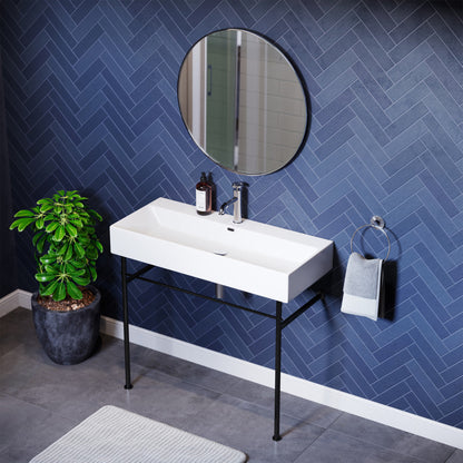 Swiss Madison Claire 40 Ceramic Console Sink White Basin Black Legs