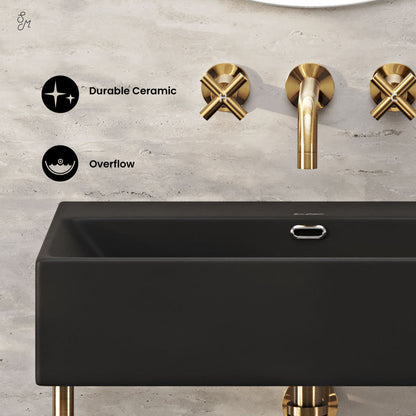 Swiss Madison Claire 24" Rectangle Matte Black Zero Hole Console Sink with Brushed Gold Legs