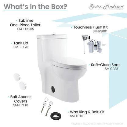 Swiss Madison Sublime One Piece Elongated Toilet with Touchless Retrofit Dual Flush 1.1/1.6 gpf