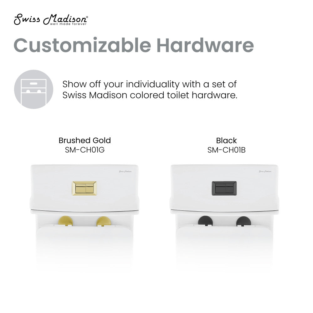Swiss Madison Concorde One Piece Square Toilet Dual Flush, Brushed Gold Hardware 1.1/1.6 gpf