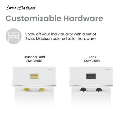 Swiss Madison Concorde One Piece Square Toilet Dual Flush, Brushed Gold Hardware 1.1/1.6 gpf