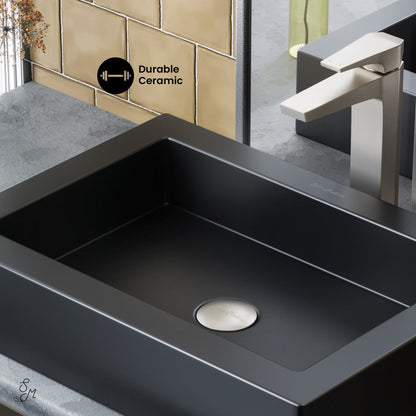 Swiss Madison Voltaire Ceramic Rectangle Vessel Sink, Matte Black