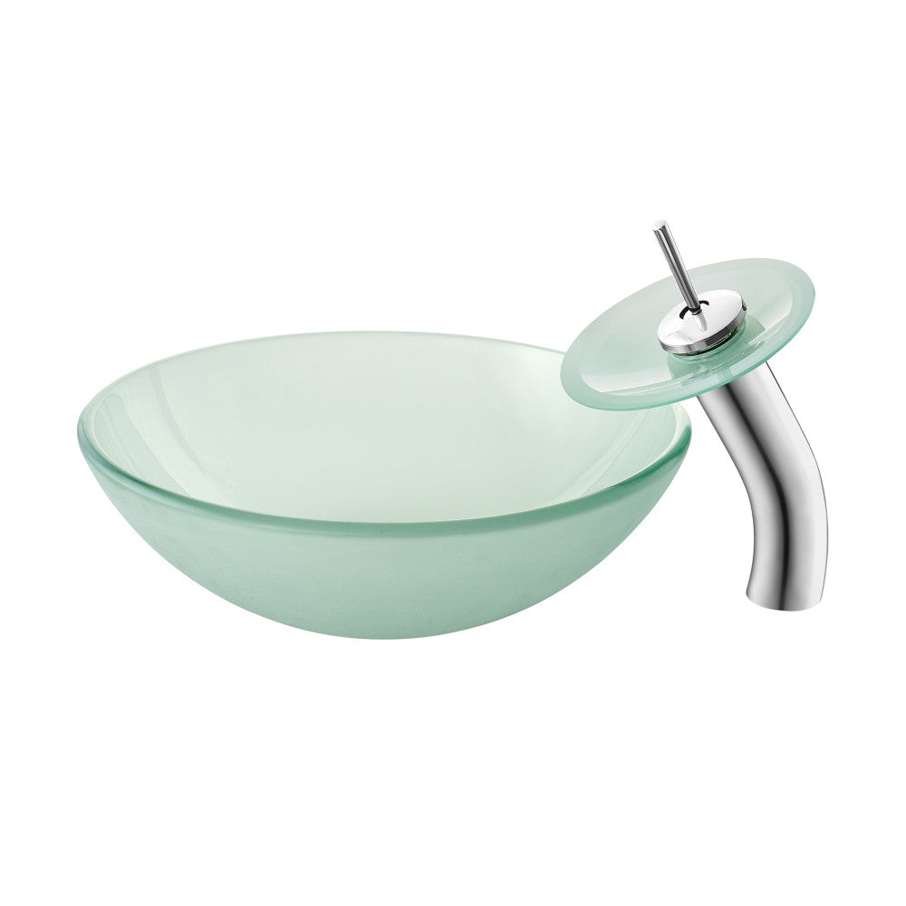 Swiss Madison Cascade 16.5 Color Glass Vessel Sink with Faucet, Frost