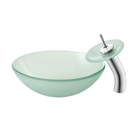 Swiss Madison Cascade 16.5 Color Glass Vessel Sink with Faucet, Frost