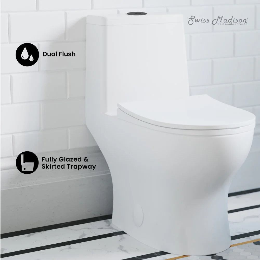 Swiss Madison Ivy One Piece Toilet Dual Vortex™ Flush, Black Hardware 1.1/1.6 gpf