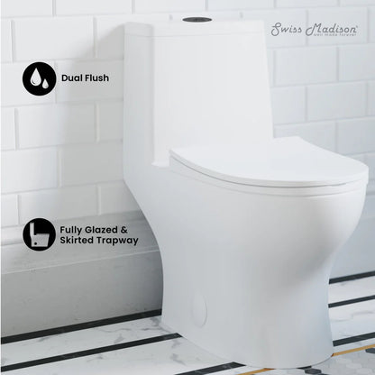 Swiss Madison Ivy One Piece Toilet Dual Vortex™ Flush, Black Hardware 1.1/1.6 gpf