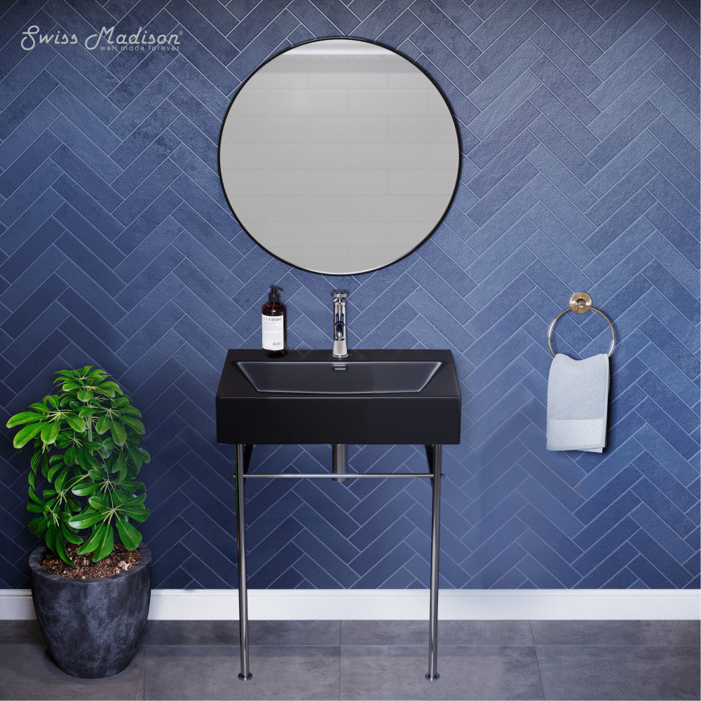 Swiss Madison Claire 24 Ceramic Console Sink Matte Black Basin Chrome Legs