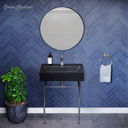 Swiss Madison Claire 24 Ceramic Console Sink Matte Black Basin Chrome Legs