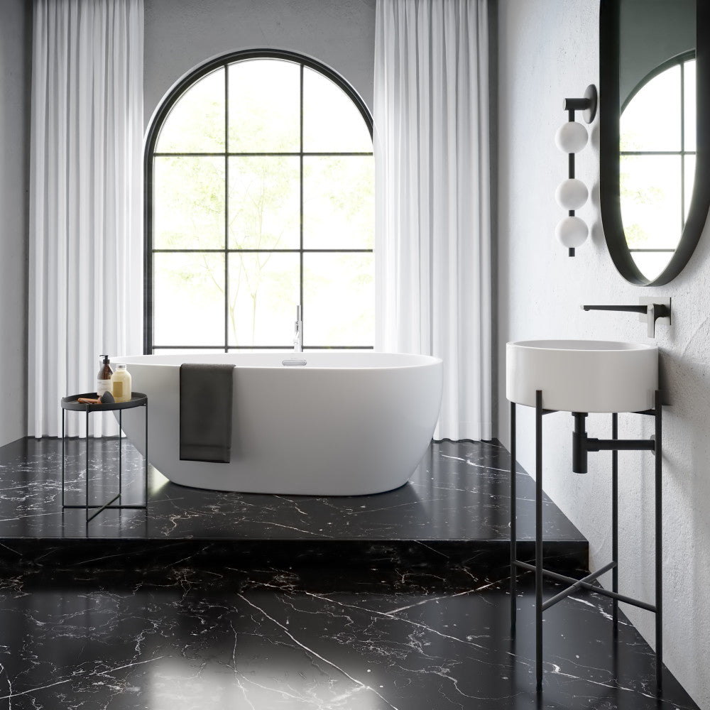 Swiss Madison Monaco 16.5" Round Console Sink, White Basin Matte Black Legs