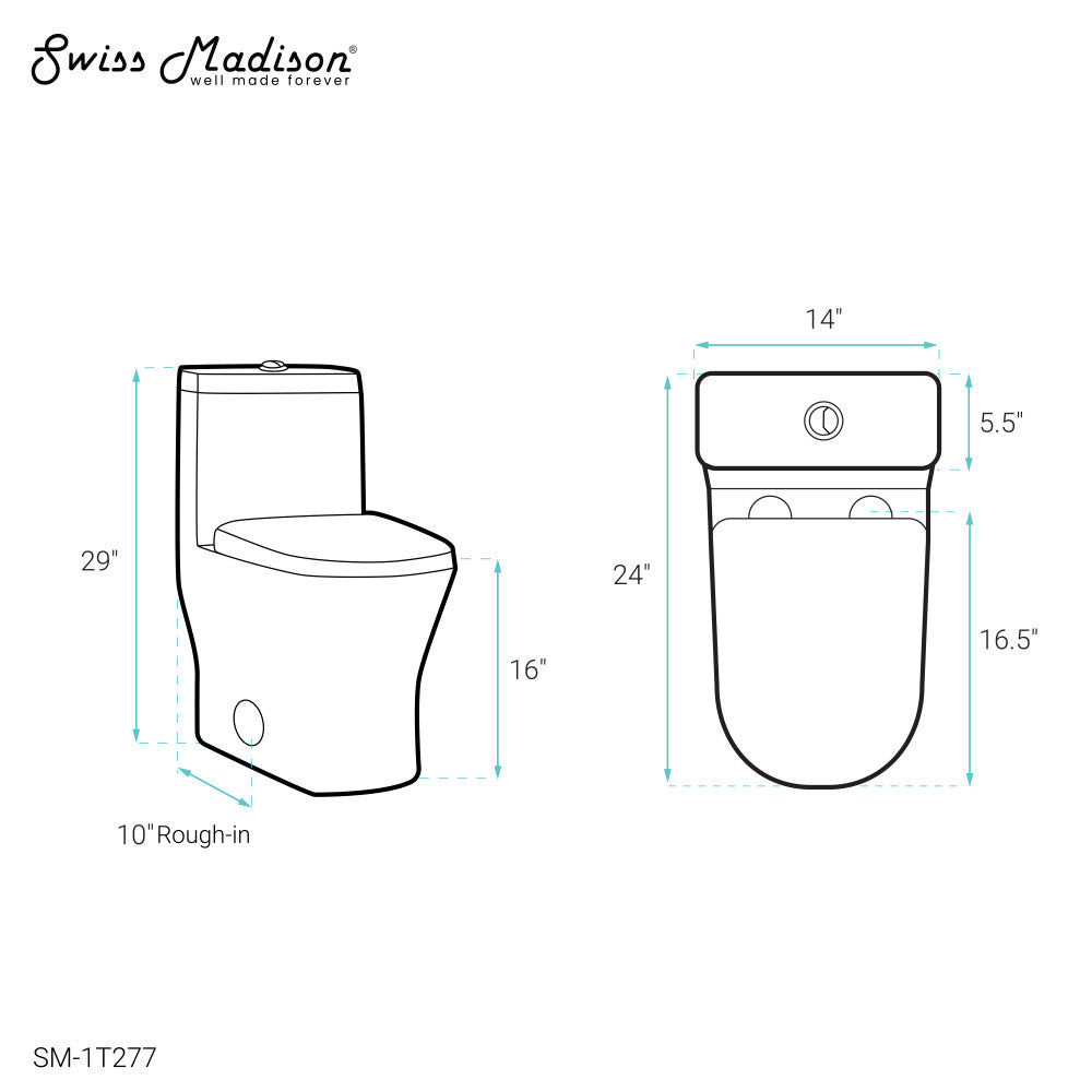 Swiss Madison Sublime II One-Piece 10" Rough-in 1.1/1.6 GPF Dual Top Flush Round Compact Toilet in Glossy White
