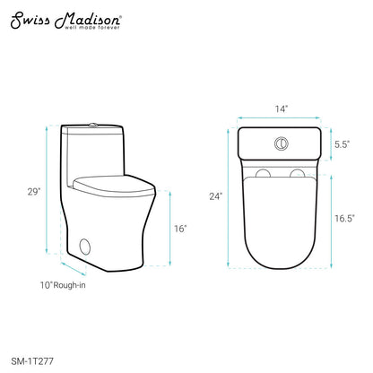 Swiss Madison Sublime II One-Piece 10" Rough-in 1.1/1.6 GPF Dual Top Flush Round Compact Toilet in Glossy White