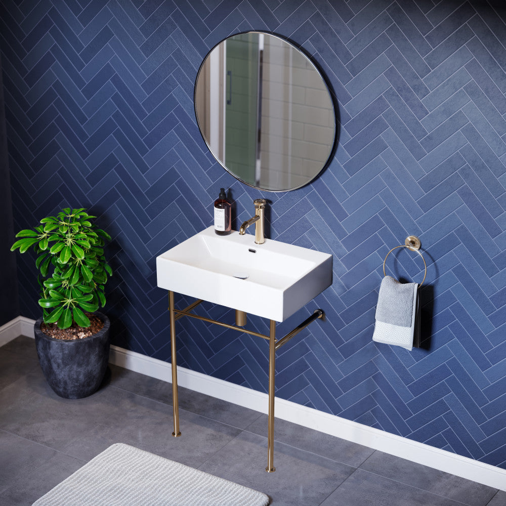 Swiss Madison Claire 24 Ceramic Console Sink White Basin Gold Legs