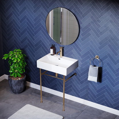 Swiss Madison Claire 24 Ceramic Console Sink White Basin Gold Legs