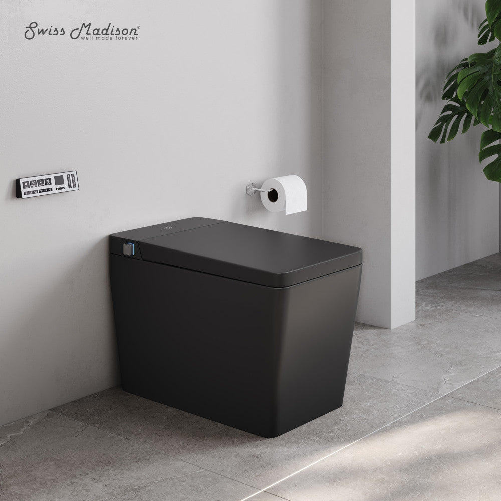 Swiss Madison Concorde One Piece Smart Toilet 1.28 GPF in Matte Black with Heated Bidet, Air Drying, Night Light, Foot Sensor