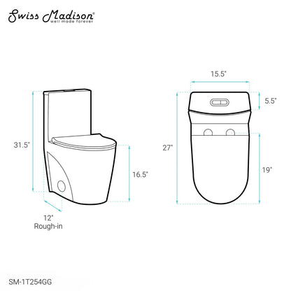 Swiss Madison St. Tropez One-Piece Elongated Toilet Vortex™ Dual-Flush 1.1/1.6 gpf in Glossy Grey