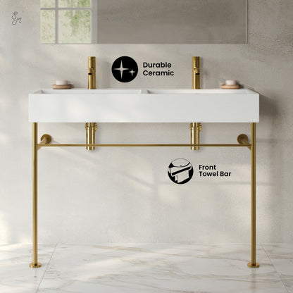 Swiss Madison Claire 48" Double Basin Console Sink with Brushed Gold Legs