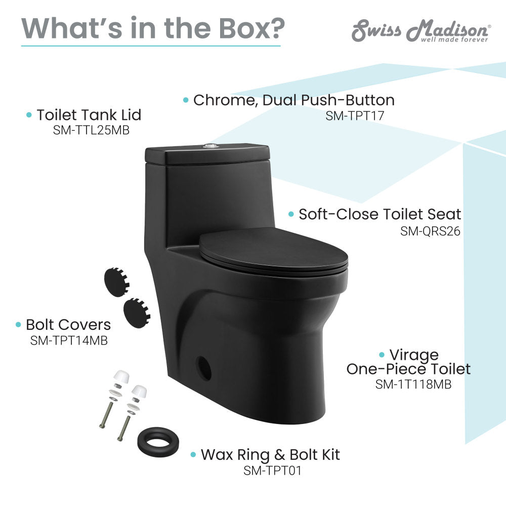Swiss Madison Virage One-Piece Elongated Toilet Vortex Dual-Flush 1.1/1.6 gpf, Matte Black