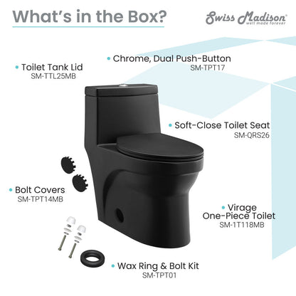Swiss Madison Virage One-Piece Elongated Toilet Vortex Dual-Flush 1.1/1.6 gpf, Matte Black
