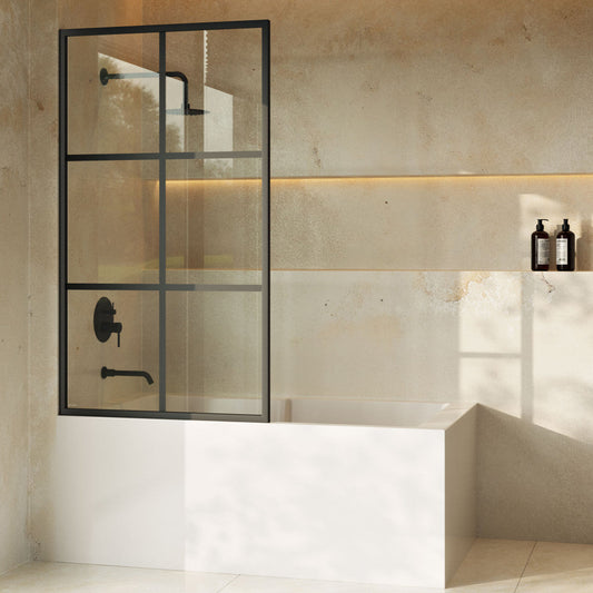 Swiss Madison Virage 34 x 58 Framed Fixed 3/8 in. (10mm) Clear Tempered Glass Tub Door with Black Matte Frame