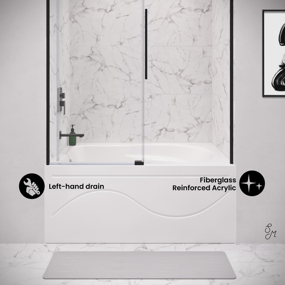 Swiss Madison Ivy 54 x 30 Skirted Left Drain Soaking Alcove Bathtub in Glossy White with Integrated Armrest
