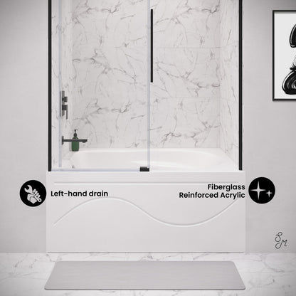 Swiss Madison Ivy 54 x 30 Skirted Left Drain Soaking Alcove Bathtub in Glossy White with Integrated Armrest