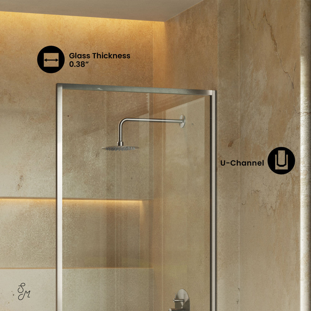 Swiss Madison Pierre 34 x 58 Framed Fixed 3/8 in. (10mm) Clear Tempered Glass Tub Door with Nickel Brushed Frame