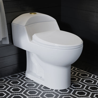 Swiss Madison Chateau One Piece Elongated Toilet Dual Flush, Brushed Gold Hardware 1.1/1.6 gpf