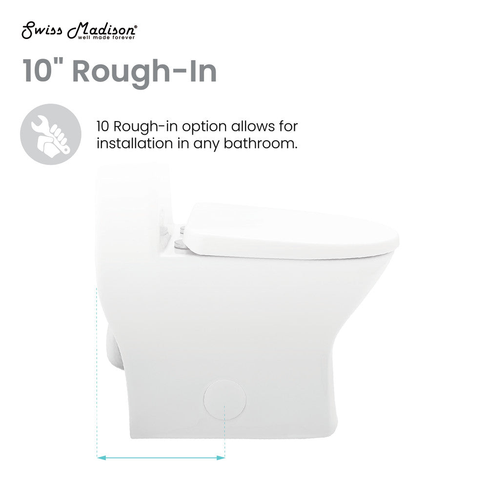 Swiss Madison Sublime II One-Piece 10" Rough-in 1.1/1.6 GPF Dual Top Flush Round Compact Toilet in Glossy White