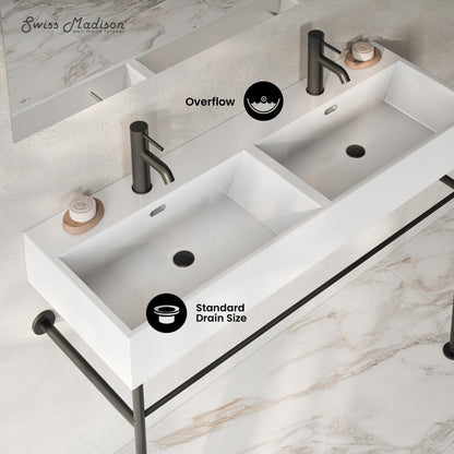 Swiss Madison Claire 48" Double Basin Console Sink with Matte Black Legs