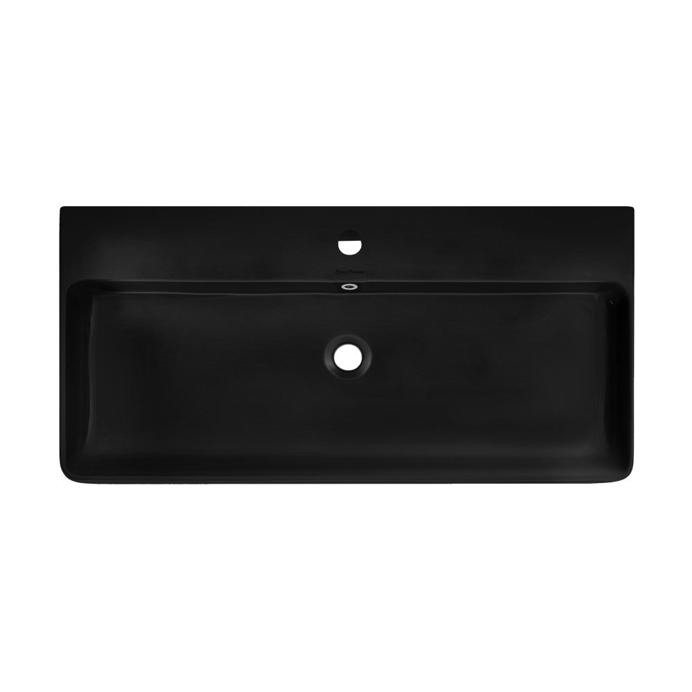 Swiss Madison Carre 36 Ceramic Console Sink Matte Black Basin Matte White Legs