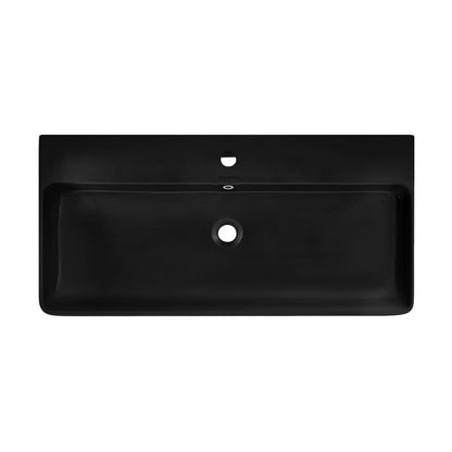 Swiss Madison Carre 36 Ceramic Console Sink Matte Black Basin Matte White Legs
