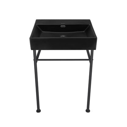 Swiss Madison Claire 24" Rectangle Matte Black Zero Hole Console Sink with Matte Black Legs