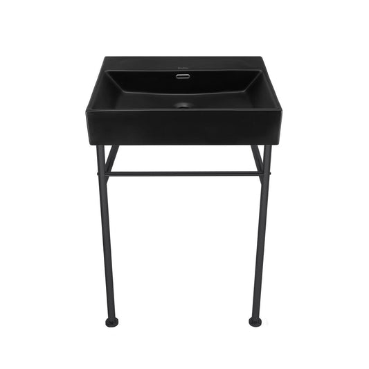 Swiss Madison Claire 24" Rectangle Matte Black Zero Hole Console Sink with Matte Black Legs