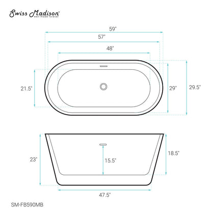 Swiss Madison Claire 60" Freestanding Bathtub in Matte Black