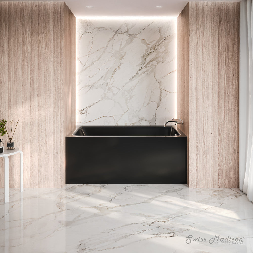 Swiss Madison Voltaire 54 x 30 Skirted Right Drain Soaking Apron Bathtub in Glossy Black