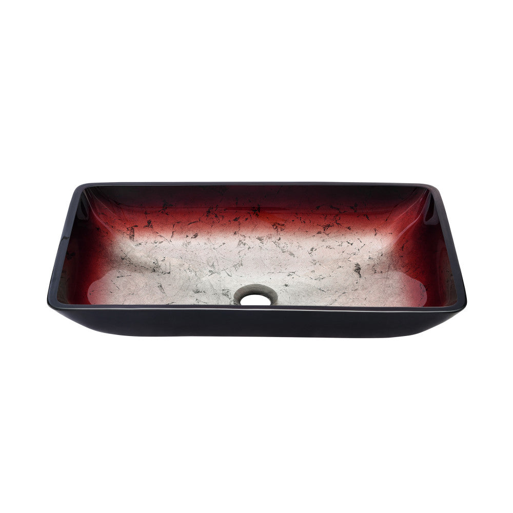 Swiss Madison Cascade Rectangular Glass Vessel Sink with Faucet, Ember Red
