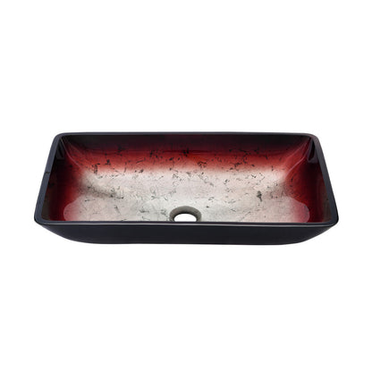 Swiss Madison Cascade Rectangular Glass Vessel Sink with Faucet, Ember Red