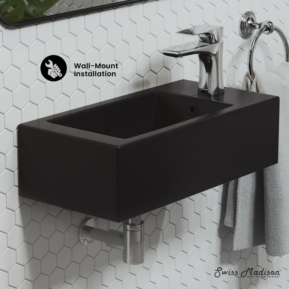Swiss Madison Voltaire 19.5 x 10 Rectangular Ceramic Wall Hung Sink with Right Side Faucet Mount, Matte Black