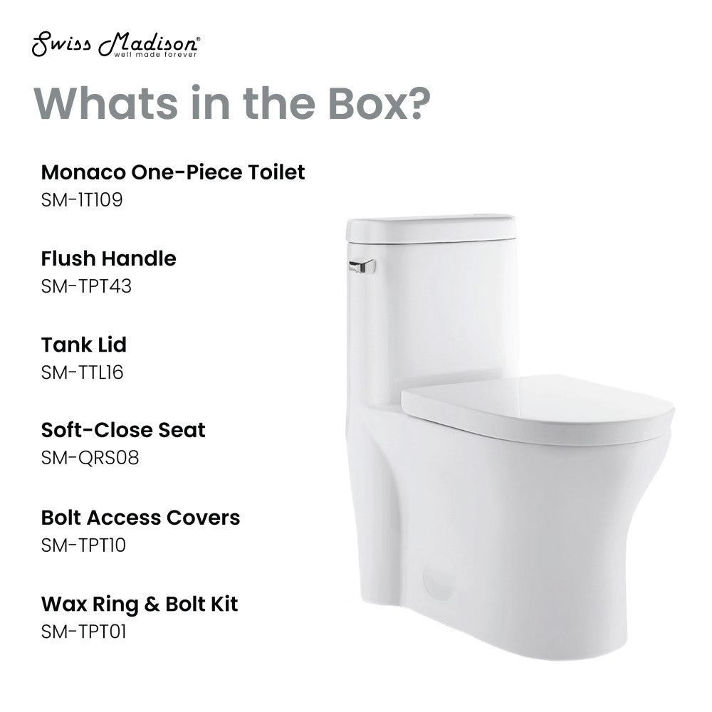 Swiss Madison Monaco One-Piece Elongated Left Side Flush Handle Toilet 1.28 gpf