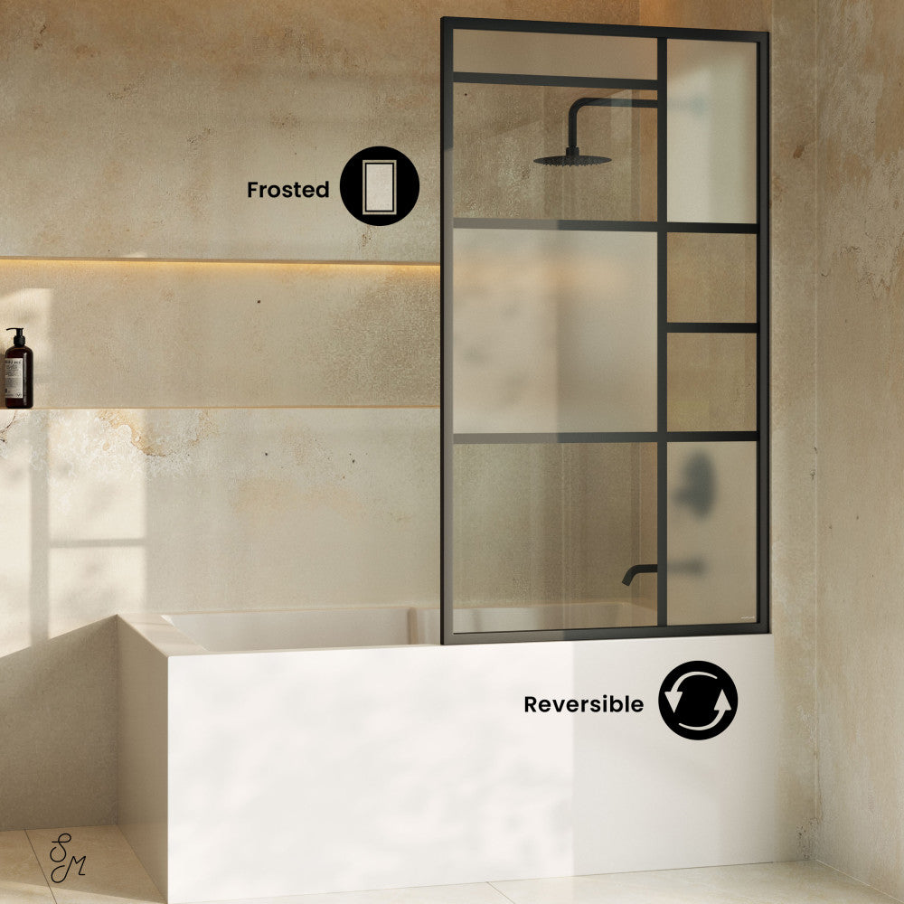 Swiss Madison Leiden 34 x 58 Framed Fixed 3/8 in. (10mm) Frosted Tempered Glass Tub Door with Black Matte Frame