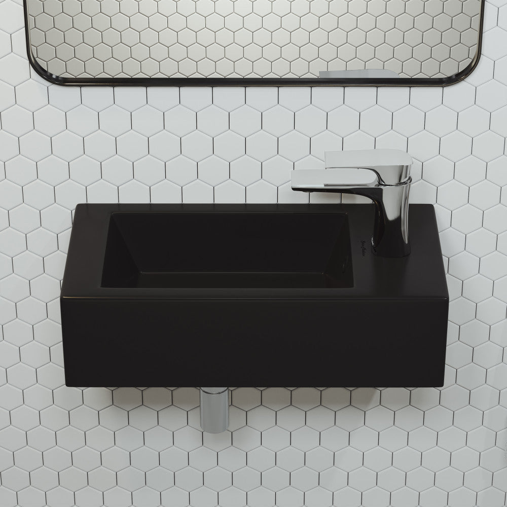 Swiss Madison Voltaire 19.5 x 10 Rectangular Ceramic Wall Hung Sink with Right Side Faucet Mount, Matte Black