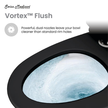 Swiss Madison St. Tropez One Piece Elongated Toilet Dual Vortex Flush 1.1/1.6 gpf with 10" Rough-In, Matte Black