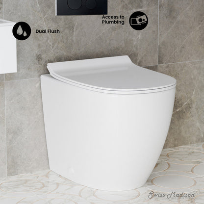 Swiss Madison St. Tropez Back-to-Wall Toilet Bundle 0.8/1.6 GPF Dual Flush in Glossy White with Black Flush Plate