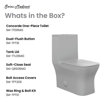 Swiss Madison Concorde One Piece Square Toilet Dual Flush in Matte Grey 1.1/1.6 gpf