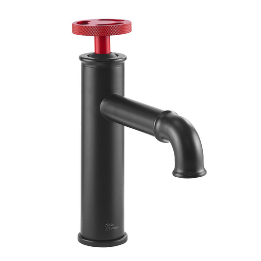 Swiss Madison Avallon Single Hole, Single-Handle, Bathroom Faucet in Matte Black with Red Handle