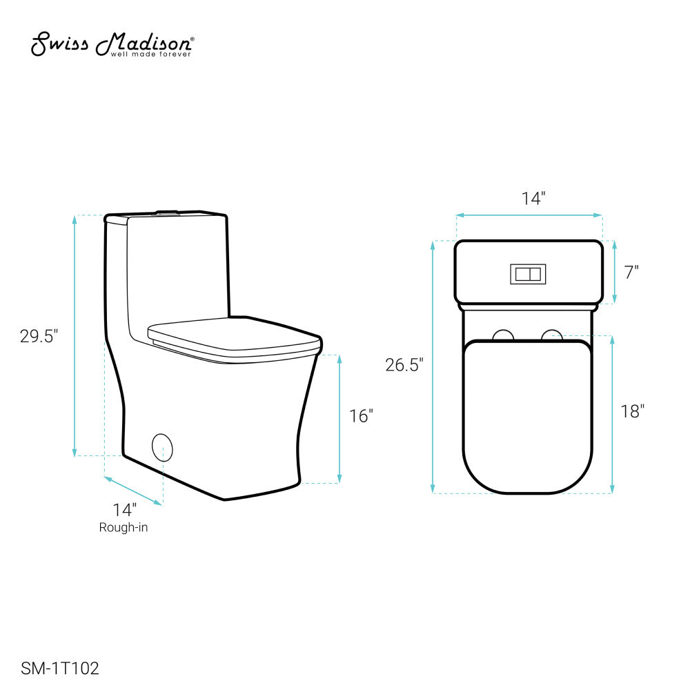 Swiss Madison Concorde One-Piece 14" Rough-in 1.1/1.6 GPF Dual Top Flush Square Toilet in Glossy White