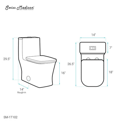 Swiss Madison Concorde One-Piece 14" Rough-in 1.1/1.6 GPF Dual Top Flush Square Toilet in Glossy White