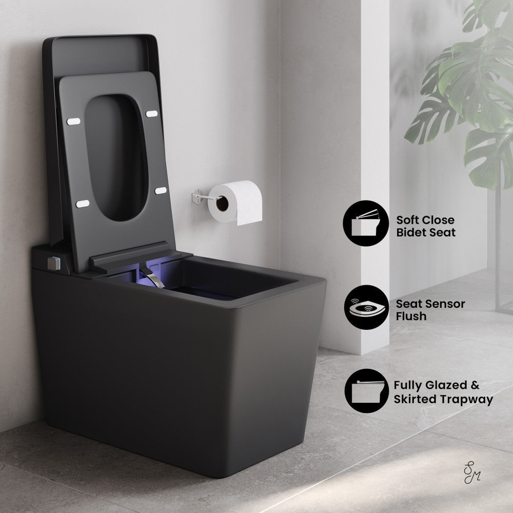 Swiss Madison Concorde One Piece Smart Toilet 1.28 GPF in Matte Black with Heated Bidet, Air Drying, Night Light, Foot Sensor