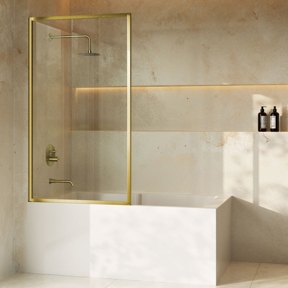 Swiss Madison Pierre 34 x 58 Framed Fixed 3/8 in. (10mm) Clear Tempered Glass Tub Door with Brushed Gold Frame
