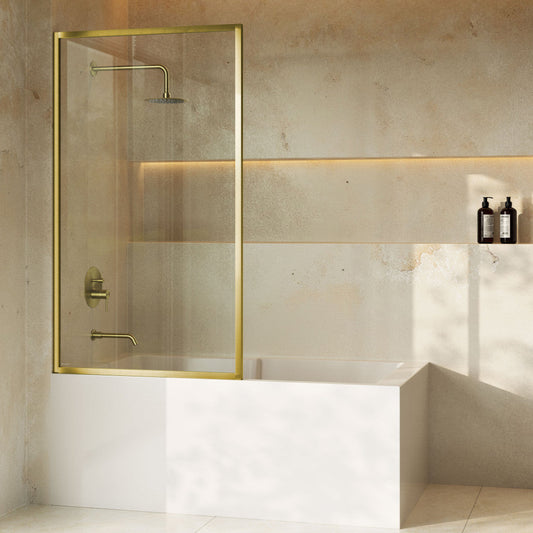 Swiss Madison Pierre 34 x 58 Framed Fixed 3/8 in. (10mm) Clear Tempered Glass Tub Door with Brushed Gold Frame